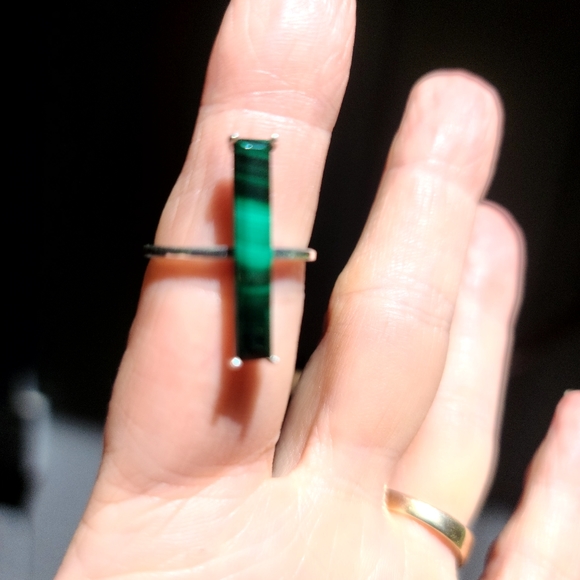 Malachite long baguette sterling silver ring sz7.5 - Picture 4 of 5